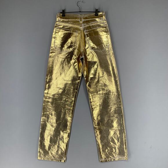 Zara Women Gold Jeans Size 4 Metallic Straight Leg Pant 32" - Picture 7 of 8